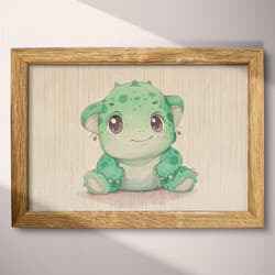 Green Monster Art | Fantasy Wall Art | White, Gray, Brown and Black Print | Chibi Decor | Kids Wall Decor | Back To School Digital Download | Halloween Art | Autumn Wall Art | Colored Pencil Illustration