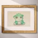 Matted frame view of A cute chibi anime colored pencil illustration, a green monster