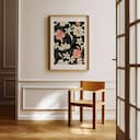 Room view with a matted frame of A bohemian textile print, floral pattern