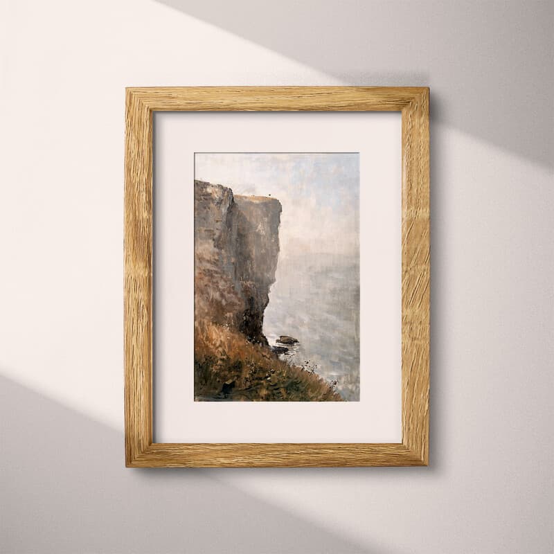 Matted frame view of An impressionist oil painting, a cliff against the ocean