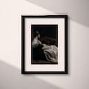 Matted frame view of A victorian oil painting, a woman laying on a chaise, side view