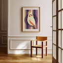 Room view with a matted frame of A cute simple illustration with simple shapes, a parrot