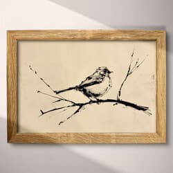 Bird Art | Bird Wall Art | Animals Print | Beige, Black and Brown Decor | Farmhouse Wall Decor | Living Room Digital Download | Housewarming Art | Spring Wall Art | Ink Sketch