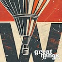 Closeup view of A vintage linocut print, the words "POWER" with a hot air balloon