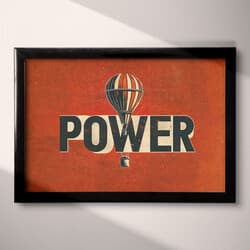 Power Balloon Digital Download | Hot Air Balloon Wall Decor | Quotes & Typography Decor | Brown, Beige, Pink, Black and Gray Print | Vintage Wall Art | Office Art | Graduation Digital Download | Autumn Wall Decor | Linocut Print