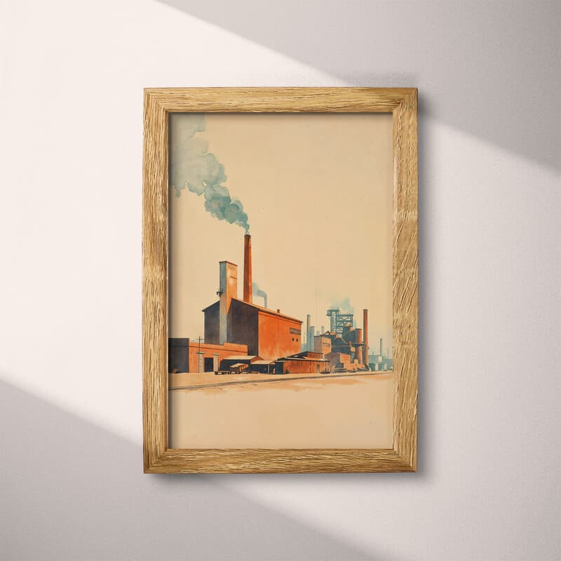 Full frame view of A mid-century pastel pencil illustration, outside view of a factory