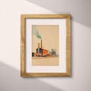 Matted frame view of A mid-century pastel pencil illustration, outside view of a factory