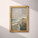 Full frame view of An impressionist oil painting, beach and ocean, a lake house in the distance, gray sky