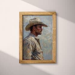 Cowboy Portrait Digital Download | Portrait Wall Decor | Western Decor | Gray and Black Print | Southwestern Wall Art | Living Room Art | Autumn Digital Download | Oil Painting