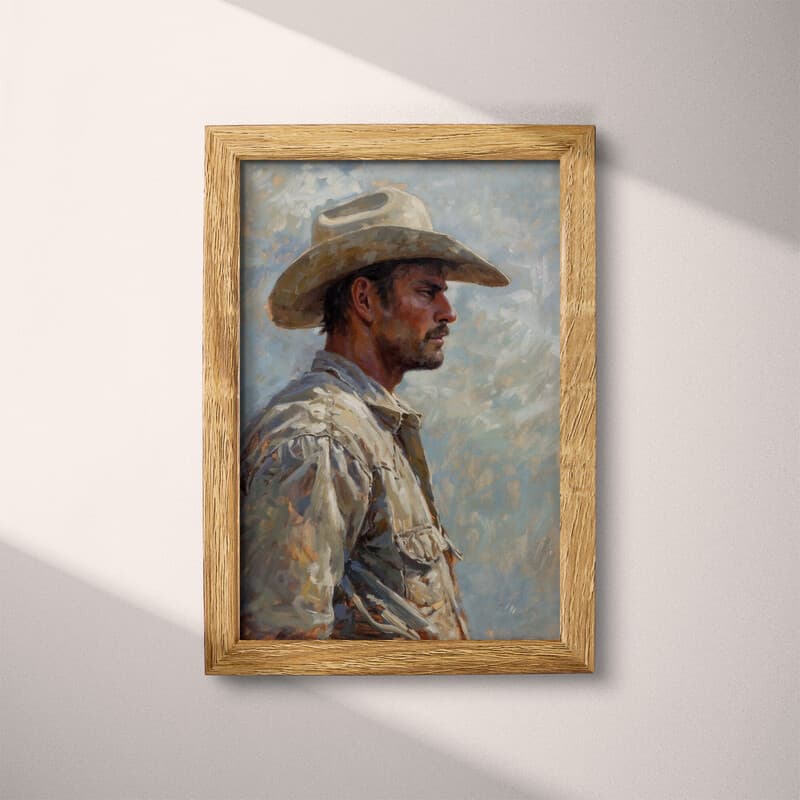 Full frame view of A southwestern oil painting, portrait of a cowboy, side view