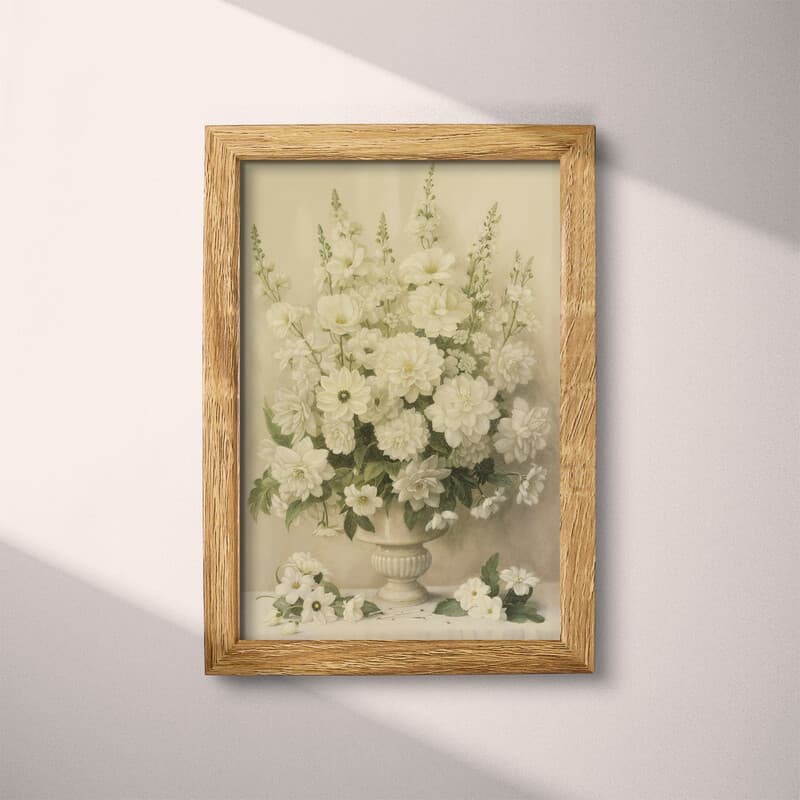 Full frame view of An art nouveau pastel pencil illustration, still life of white flowers in a vase