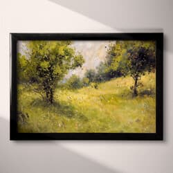 Meadow Art | Nature Wall Art | Landscapes Print | Green, Black, Gray and Yellow Decor | Impressionist Wall Decor | Living Room Digital Download | Housewarming Art | Summer Wall Art | Oil Painting