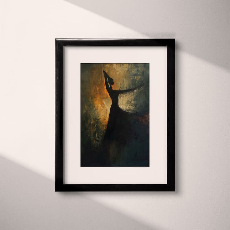 Matted frame view of An abstract puerto rican oil painting, a woman dancing