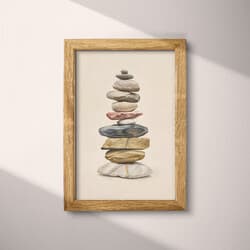 Stacked Stones Art | Nature Wall Art | Landscapes Print | Beige, Black and Gray Decor | Wabi Sabi Wall Decor | Entryway Digital Download | Grief & Mourning Art | Autumn Wall Art | Pastel Pencil Illustration