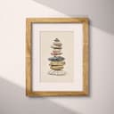 Matted frame view of A wabi sabi pastel pencil illustration, a stack of stones