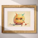 Matted frame view of A cute chibi anime pastel pencil illustration, a monster made of candy