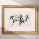 Matted frame view of A farmhouse graphite sketch, horses