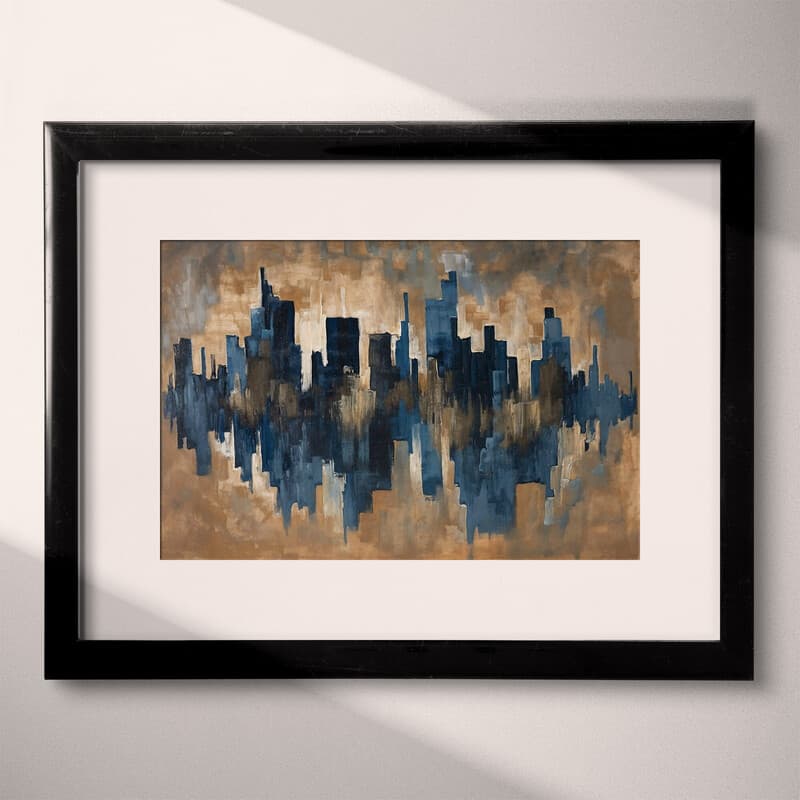 Matted frame view of An abstract impressionist oil painting, a city skyline