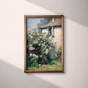 Full frame view of An impressionist oil painting, rose bushes outside of a country cottage