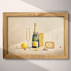 Champagne Digital Download | Still Life Wall Decor | Food & Drink Decor | White, Brown, Black and Orange Print | Art Deco Wall Art | Bar Art | Anniversary Digital Download | New Year's Wall Decor | Autumn Decor | Pastel Pencil Illustration