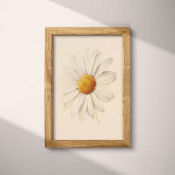 Daisy Art | Floral Wall Art | Flowers Print | White, Brown, Green and Black Decor | Vintage Wall Decor | Living Room Digital Download | Housewarming Art | Mother's Day Wall Art | Spring Print | Pastel Pencil Illustration