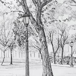 Park Benches Digital Download | Landscape Wall Decor | Landscapes Decor | Gray and Black Print | Vintage Wall Art | Living Room Art | Autumn Digital Download | Pencil Sketch