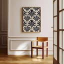 Room view with a full frame of An art deco textile print, simple pattern