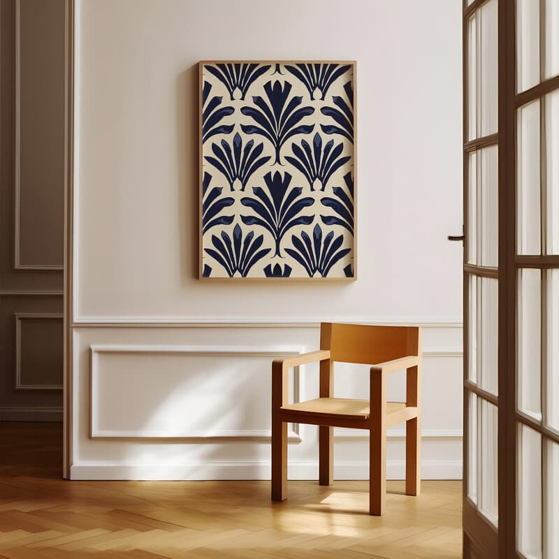 Room view with a full frame of An art deco textile print, simple pattern