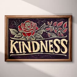 Kindness Rose Digital Download | Inspirational Wall Decor | Quotes & Typography Decor | Black, Beige, Red, Purple and Gray Print | Vintage Wall Art | Entryway Art | Valentine's Day Digital Download | Spring Wall Decor | Linocut Print