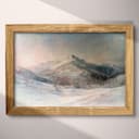 Full frame view of A vintage oil painting, a snowy mountain at sunrise