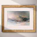 Matted frame view of A vintage oil painting, a snowy mountain at sunrise