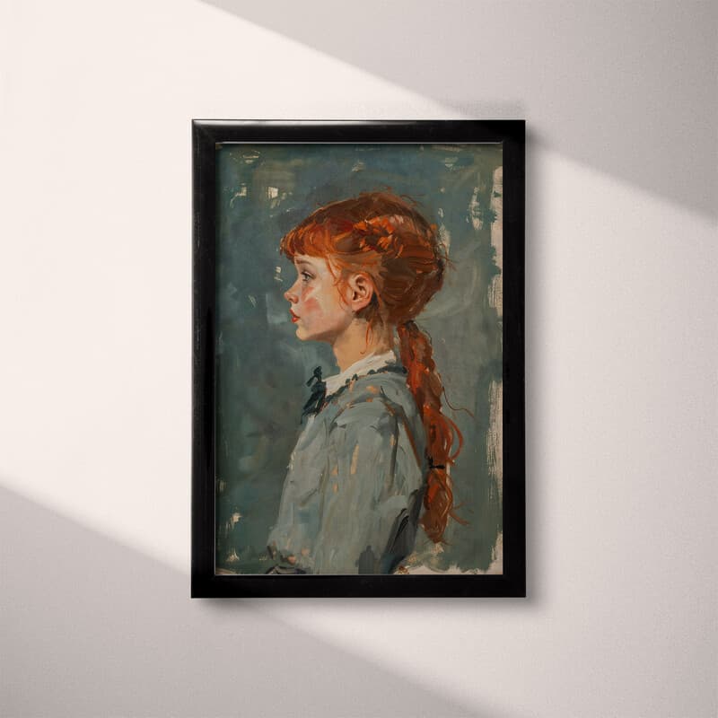 Full frame view of A vintage oil painting, school girl with red hair, side view