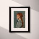 Matted frame view of A vintage oil painting, school girl with red hair, side view