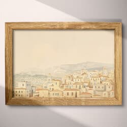 Greek Architecture Art | Architecture Wall Art | Architecture Print | Beige, Brown and Green Decor | Vintage Wall Decor | Living Room Digital Download | Housewarming Art | Autumn Wall Art | Pastel Pencil Illustration