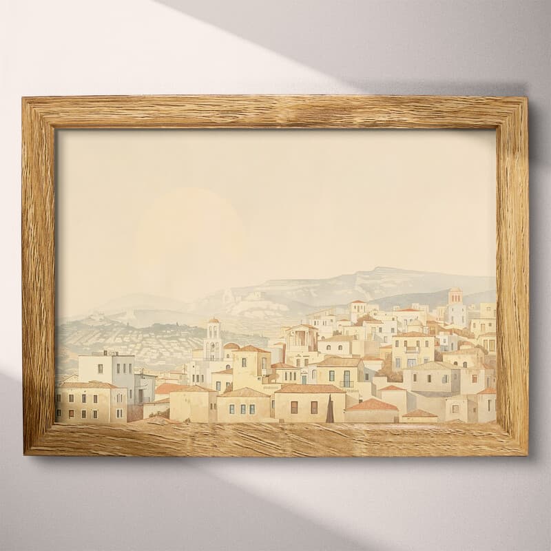 Full frame view of A vintage pastel pencil illustration, greek city architecture