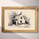 Full frame view of A vintage ink sketch, a cottage