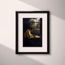 Matted frame view of A mid-century oil painting, a man writing a letter, distant view