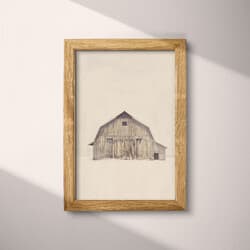 Barn Digital Download | Rural Wall Decor | Landscapes Decor | Beige, Black and Gray Print | Rustic Wall Art | Living Room Art | Housewarming Digital Download | Thanksgiving Wall Decor | Autumn Decor | Pastel Pencil Illustration