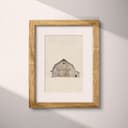 Matted frame view of A rustic pastel pencil illustration, a barn