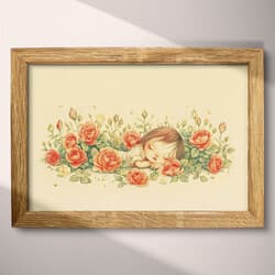 Rose Garden Digital Download | Floral Wall Decor | Flowers Decor | Beige, Pink, Black and Green Print | Chibi Wall Art | Nursery Art | Bridal Shower Digital Download | Valentine's Day Wall Decor | Spring Decor | Colored Pencil Illustration