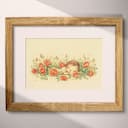 Matted frame view of A cute chibi anime colored pencil illustration, a rose garden