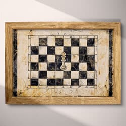 Chess Board Art | Board Games Wall Art | Abstract Print | Beige, Black, Brown and Orange Decor | Vintage Wall Decor | Game Room Digital Download | Autumn Art | Ink Sketch