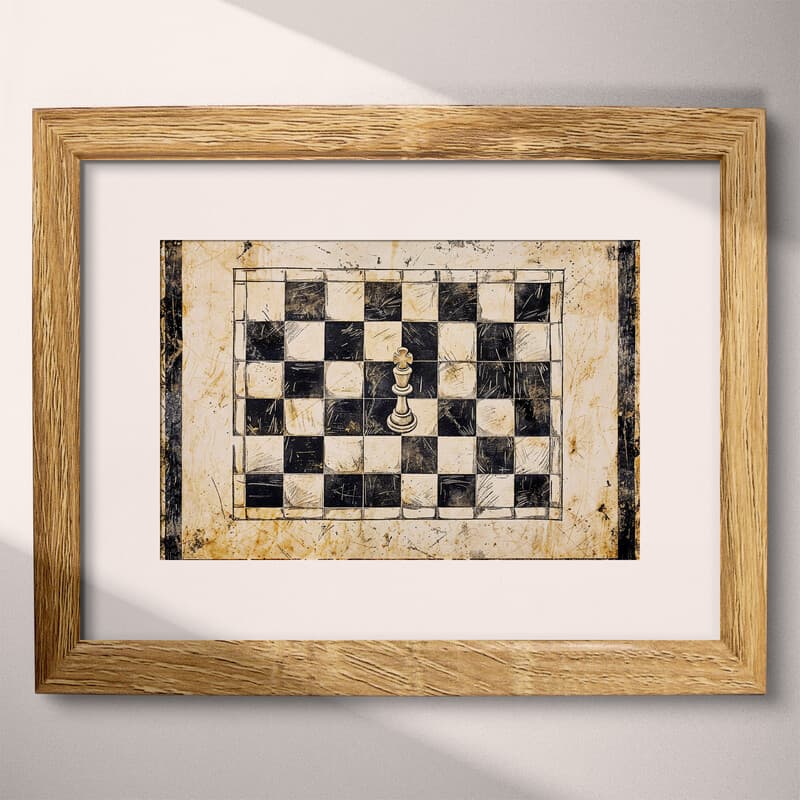 Matted frame view of A vintage ink sketch, a chess board