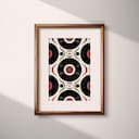 Matted frame view of A contemporary textile print, symmetric vinyl record pattern