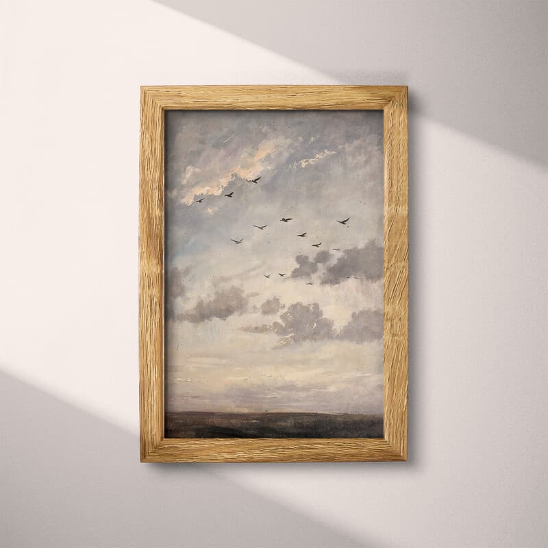 Full frame view of An impressionist oil painting, sky full of clouds, birds in the distance