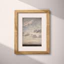 Matted frame view of An impressionist oil painting, sky full of clouds, birds in the distance