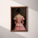 Full frame view of An impressionist oil painting, a woman in a pink dress, back view