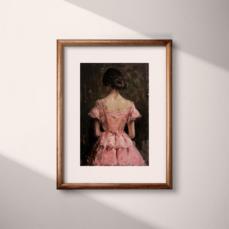 Matted frame view of An impressionist oil painting, a woman in a pink dress, back view