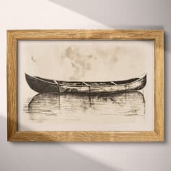 Canoe Digital Download | Outdoor Wall Decor | Nautical Decor | Beige, Black and Brown Print | Vintage Wall Art | Living Room Art | Housewarming Digital Download | Father's Day Wall Decor | Summer Decor | Graphite Sketch