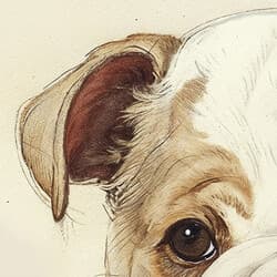 Bulldog Art | Animal Wall Art | White, Gray and Brown Print | Chibi Decor | Kids Wall Decor | Baby Shower Digital Download | Spring Art | Pastel Pencil Illustration